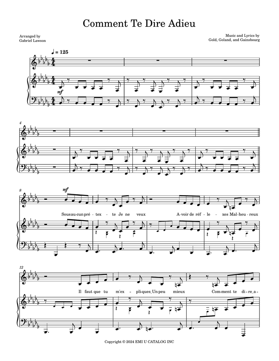 Comment Te Dire Adieu Piano, Vocal scores gallery preview page 1