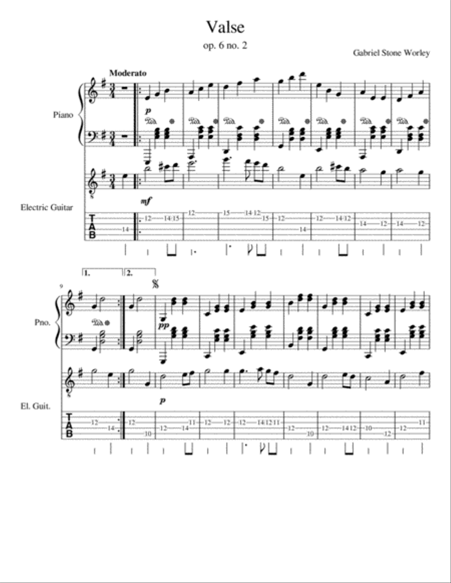 Op. 6, Valse no. 2 Acoustic Guitar scores gallery preview page 1