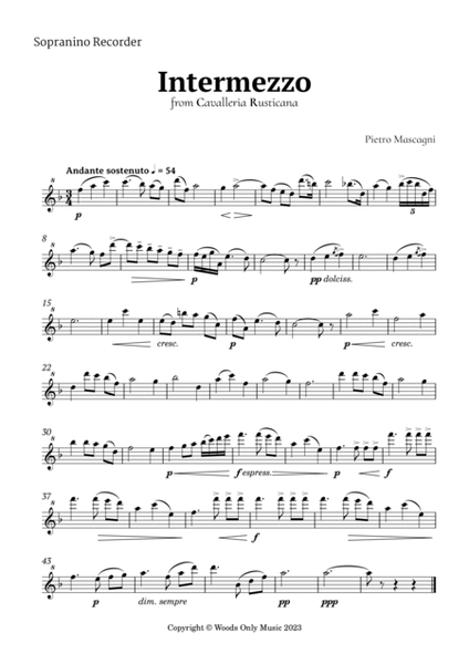 Intermezzo from Cavalleria Rusticana by Mascagni for Recorder Quintet image number null