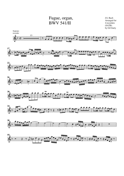 Fugue for organ, BWV 541/II (Arrangement for 4 recorders)