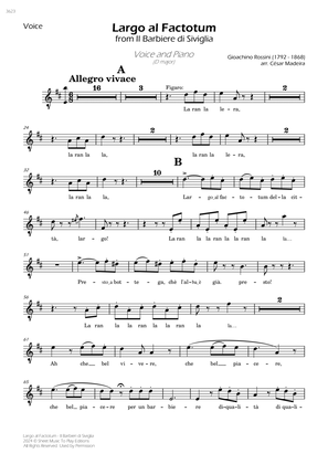 Largo al Factotum - Voice and Piano - D Major (Individual Parts)