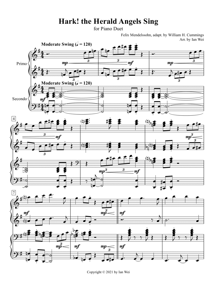 Hark! the Herald Angels Sing for Piano Duet 1 Piano, 4-Hands scores gallery preview page 1