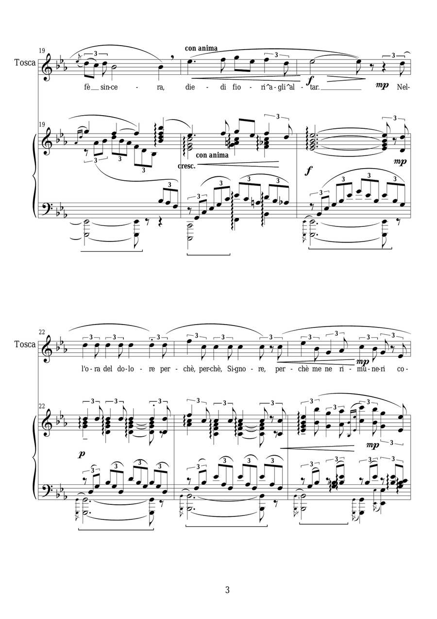 Puccini - Tosca (Act2) Vissi d'arte - Soprano and piano Soprano Voice scores gallery preview page 3