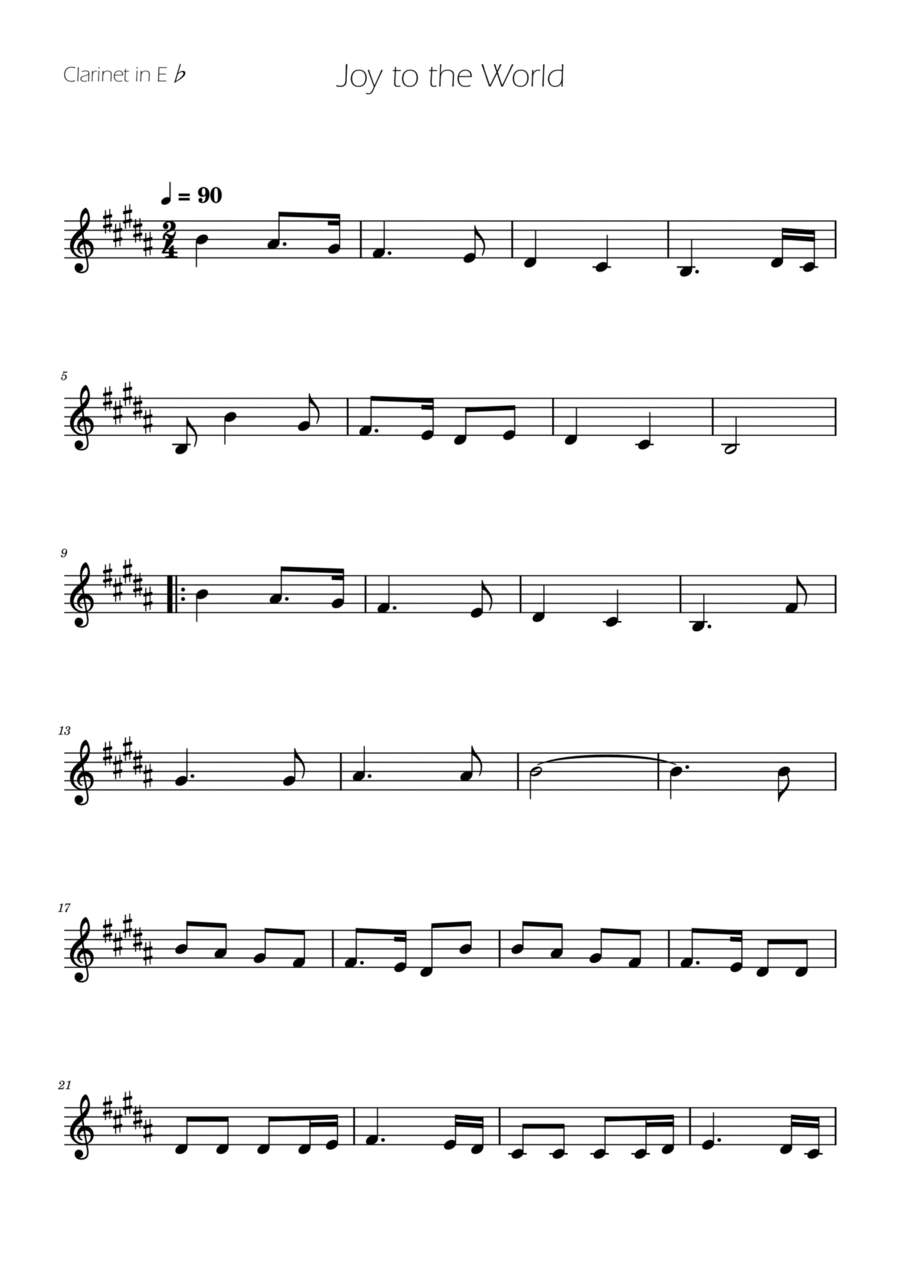 Joy To The World- Clarinet in Eb Solo E-Flat Clarinet scores gallery preview page 1