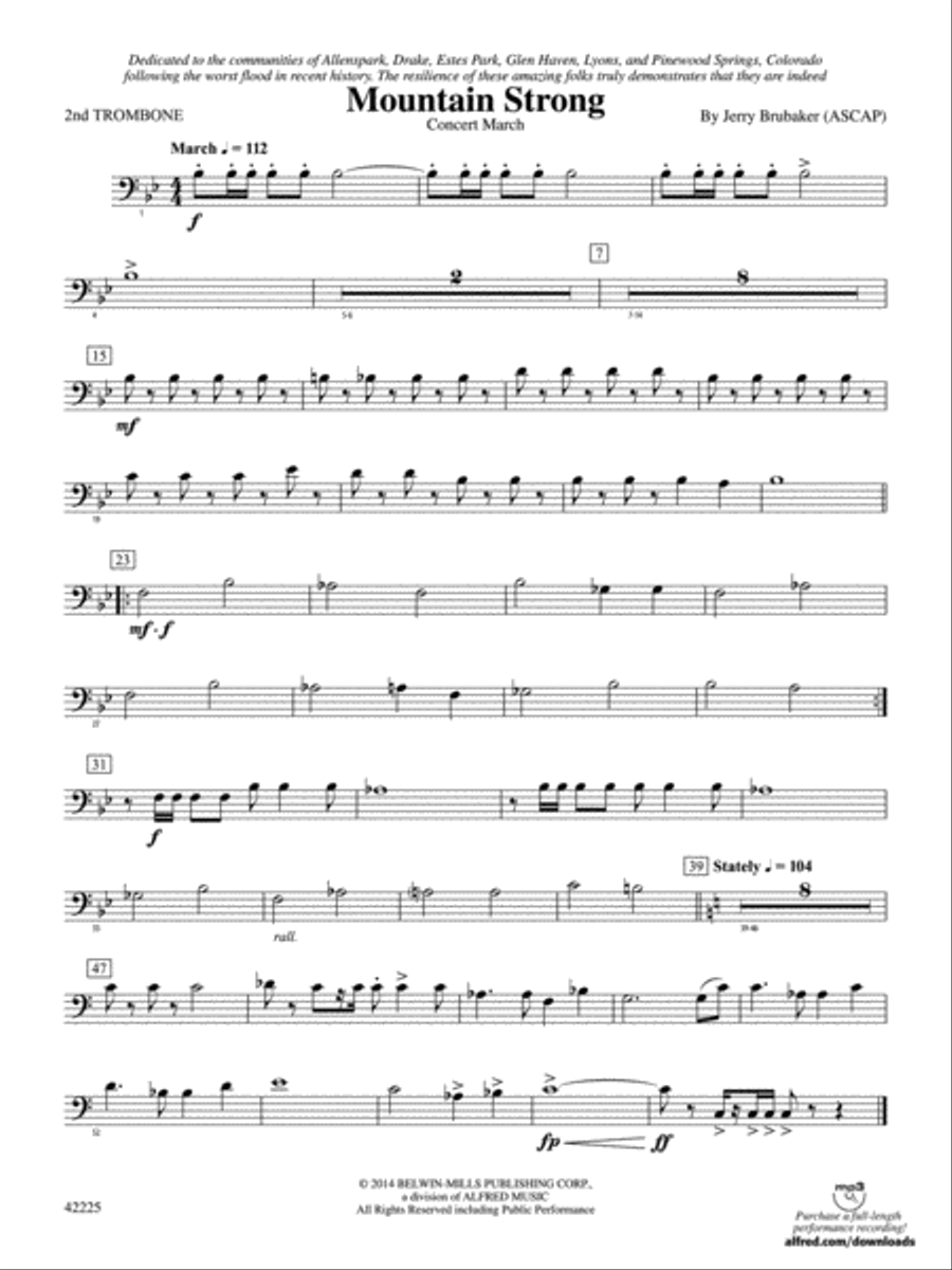 Mountain Strong: 2nd Trombone Concert Band scores gallery preview page 1