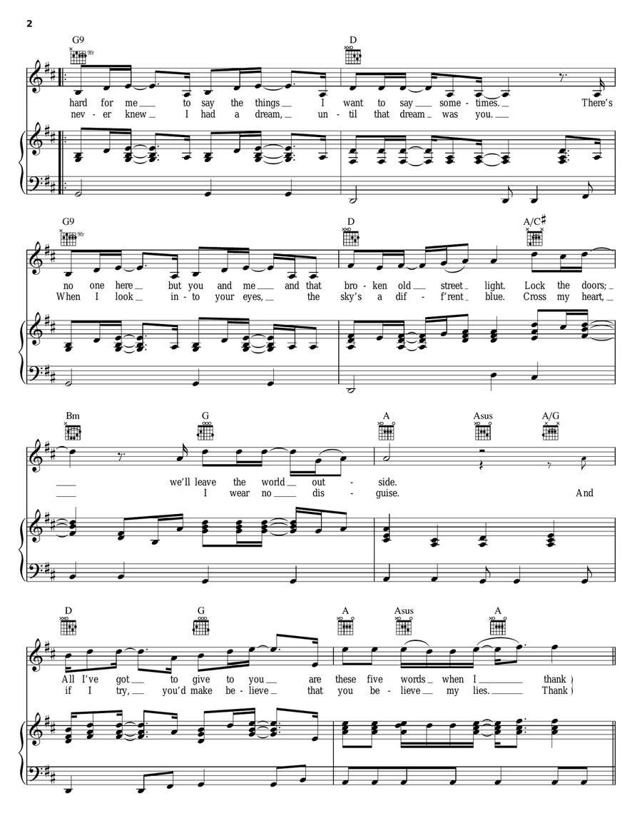 Thank You For Loving Me Piano, Vocal, Guitar scores gallery preview page 2