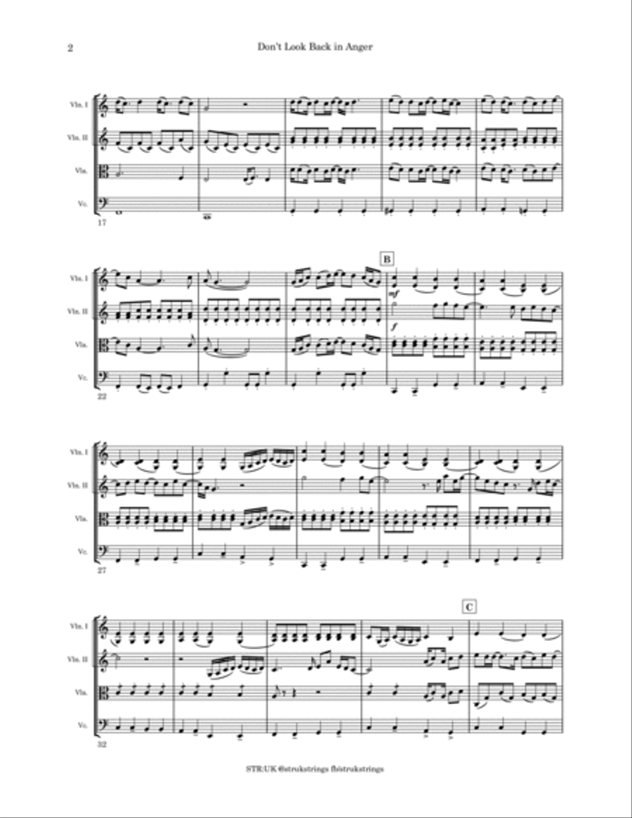 Don't Look Back In Anger String Quartet scores gallery preview page 3