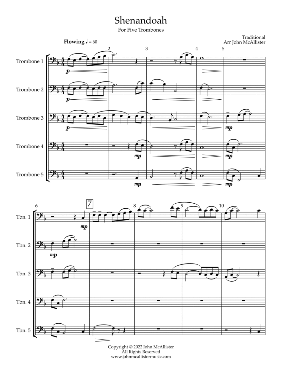 Shenandoah for Trombone Choir Euphonium scores gallery preview page 1