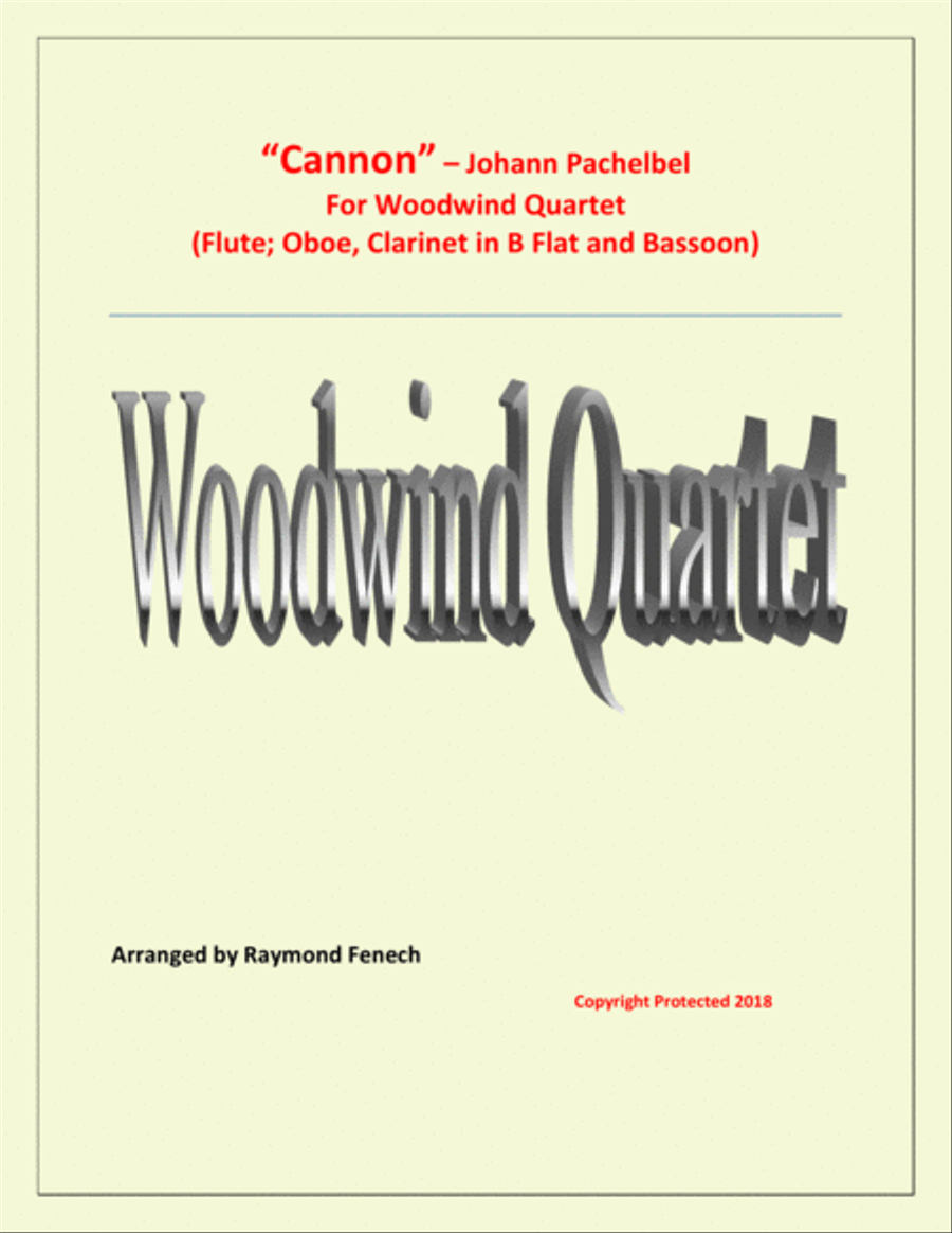 Canon - Pachebel (Oboe; Flute; B Flat Clarinet and Bassoon) Woodwind Quartet - Advanced Intermediate Woodwind Quartet scores gallery preview page 1