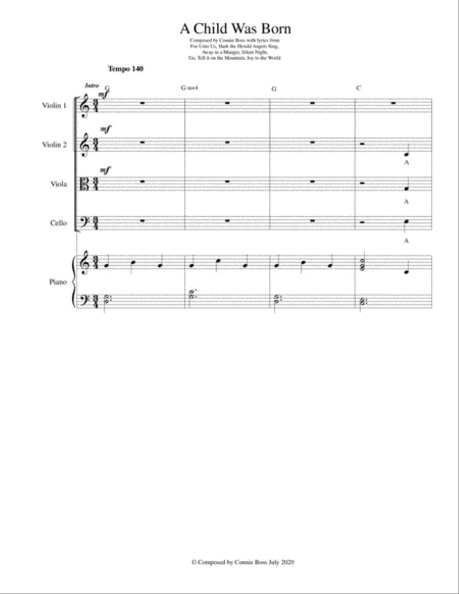A Child Was Born - Christmas - Strings and piano with parts Chamber Orchestra scores gallery preview page 1