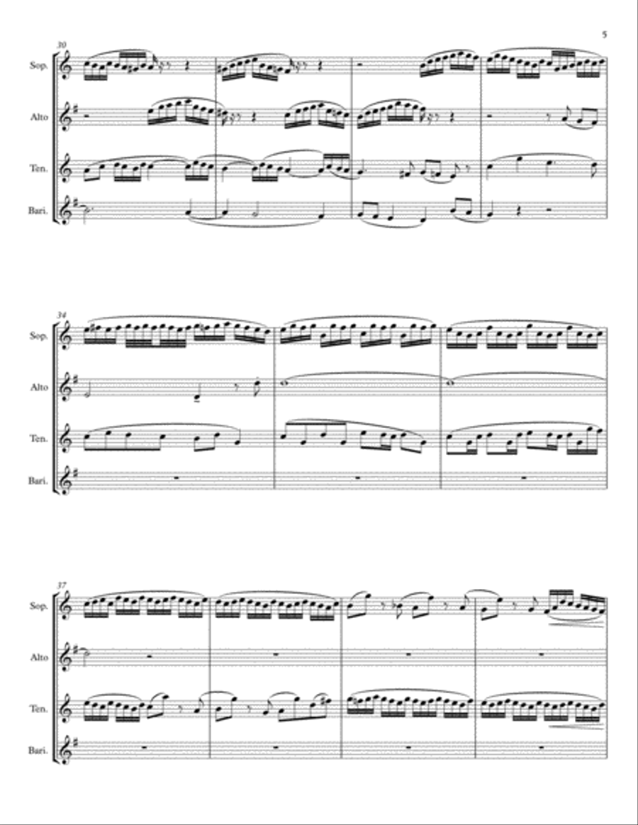 Little Fugue in G Minor, BWV 578 for Saxophone Quartet Saxophone Quartet scores gallery preview page 5