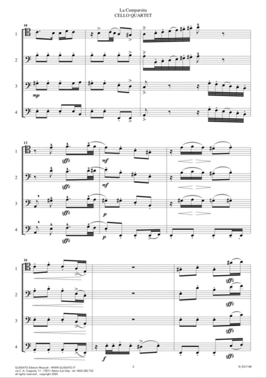 La Cumparsita (tango) - intermediate Cello Quartet (score and parts) String Quartet scores gallery preview page 4