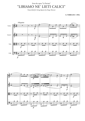 "Libiamo ne' lieti calici" (Brindisi) for String Quartet