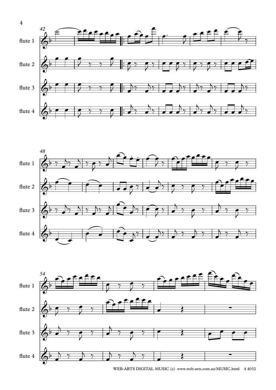 TAMBOURINE for 4 flutes - GOSSEC Flute Quartet scores gallery preview page 4