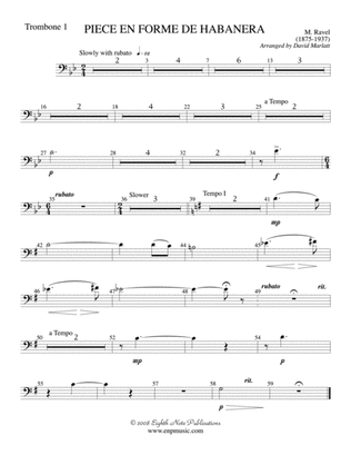 Piece en Forme de Habanera (Soloist and Concert Band): 1st Trombone