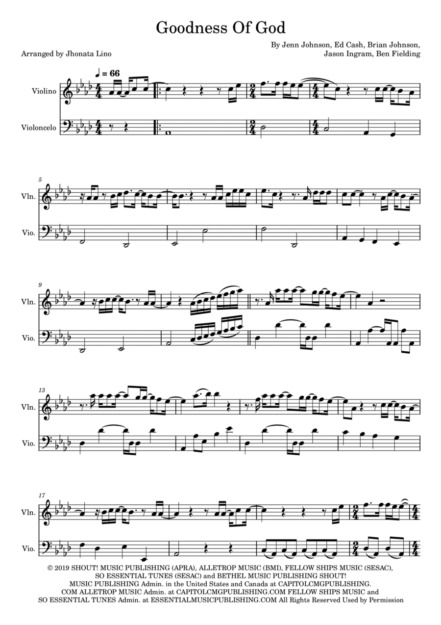Goodness Of God String Duet scores gallery preview page 1