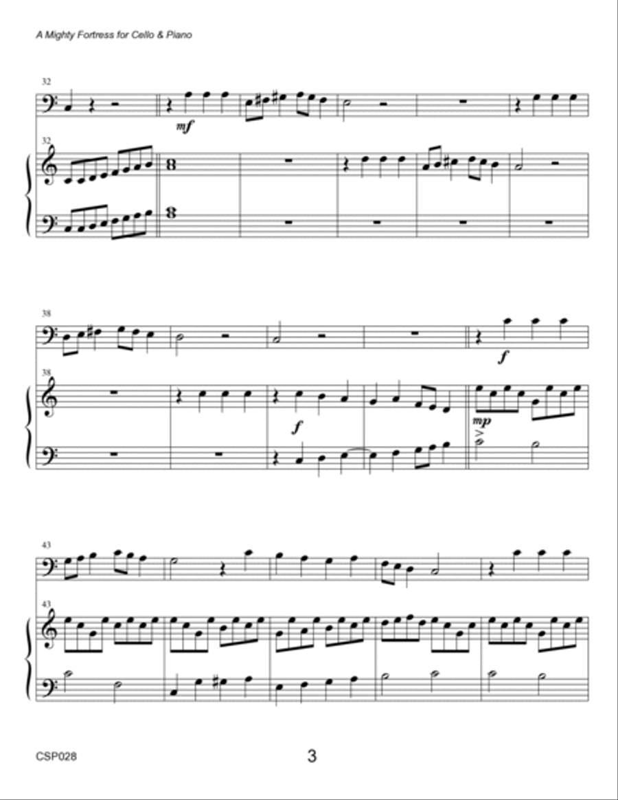 A MIGHTY FORTRESS - Cello Solo with Piano accompaniment A MIGHTY FORTRESS - Cello Solo with Piano accompaniment Piano scores gallery preview page 3
