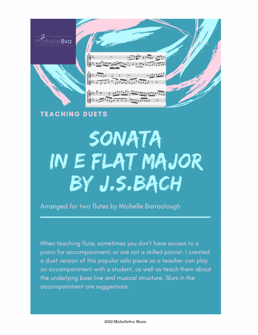 Sonata in E flat Major for flute--duet teaching version Flute Duet scores gallery preview page 1