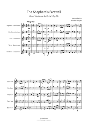 The Shepherd's Farewell, Berlioz - SATB or AATB saxophone quartet