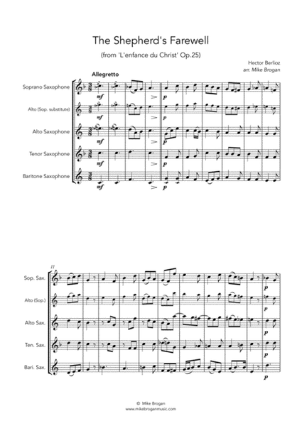 The Shepherd's Farewell, Berlioz - SATB or AATB saxophone quartet image number null