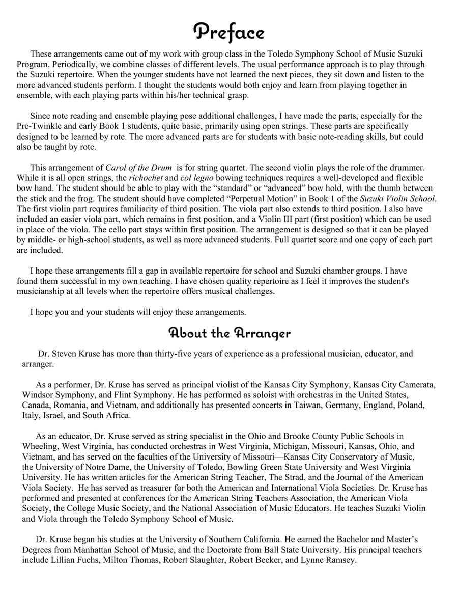 Carol Of The Drum String Quartet scores gallery preview page 3