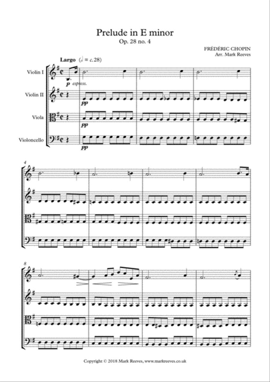 Chopin - Prelude in E minor for String Quartet String Quartet scores gallery preview page 2