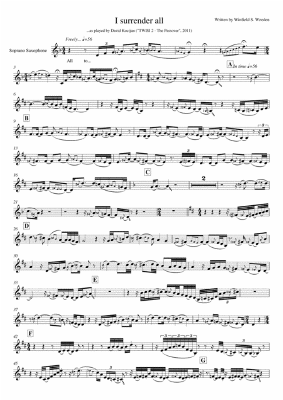 I surrender all (soprano sax) Soprano Saxophone scores gallery preview page 1