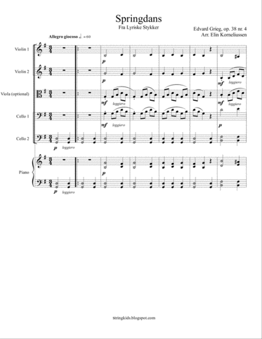 Edvard Grieg Lyric Pieces for String Orchestra: Springdans, op. 38 no. 4 String Orchestra scores gallery preview page 1