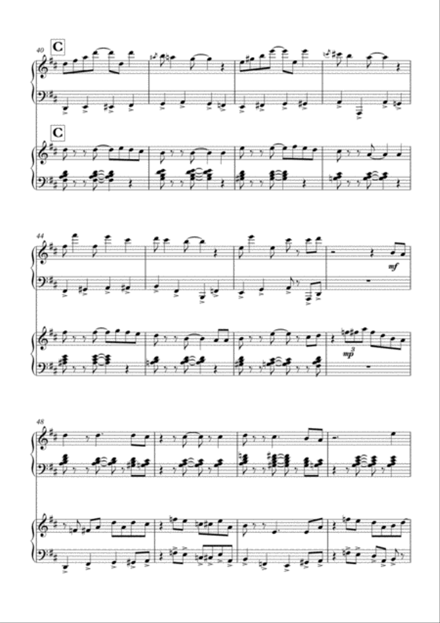 We Wish You a Merry, Swingy Christmas. Fun, jazz variations on a Christmas carol for 2 pianos 2 Pianos, 4-Hands scores gallery preview page 5