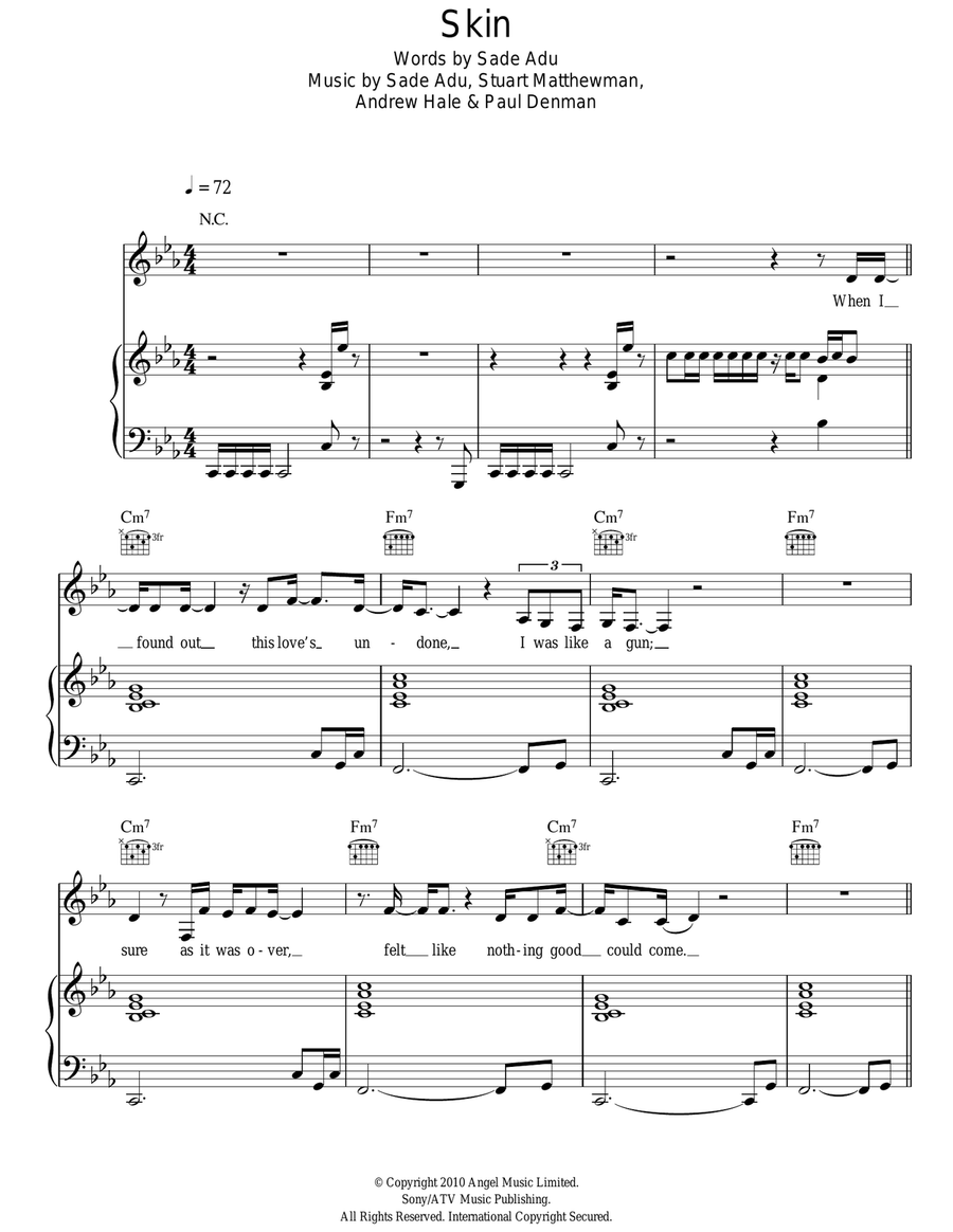 Skin Piano, Vocal, Guitar scores gallery preview page 1
