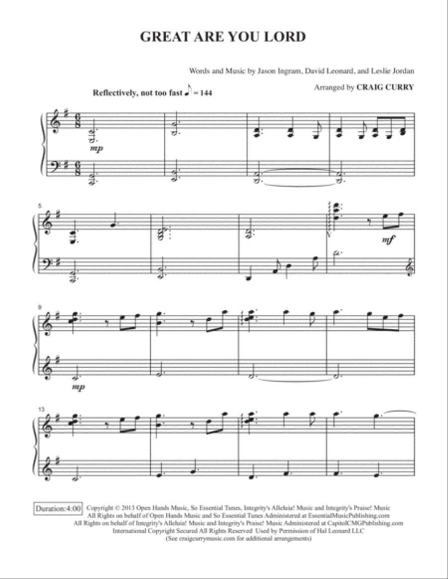 Great Are You Lord Piano Solo scores gallery preview page 2