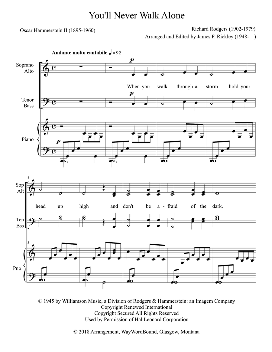 You'll Never Walk Alone 4-Part scores gallery preview page 1