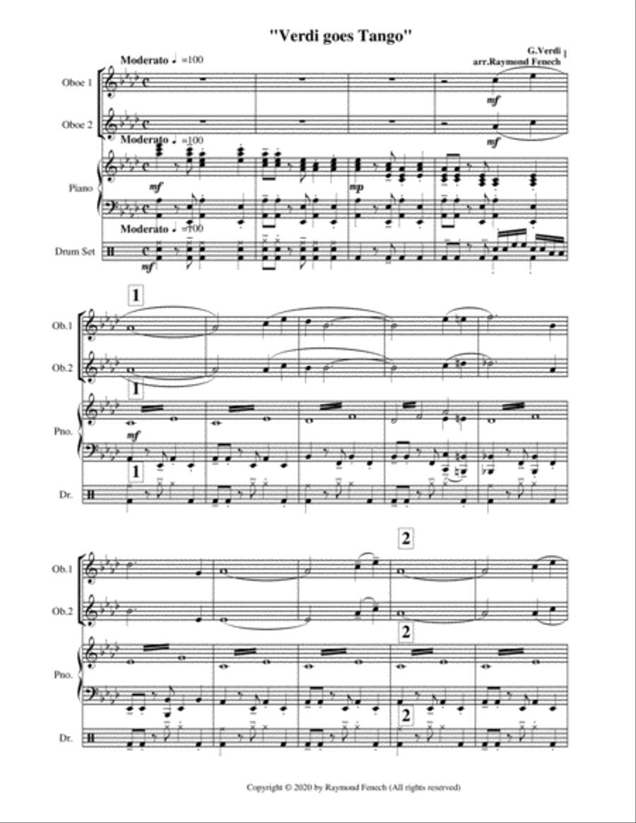 Verdi Goes Tango - G.Verdi - 2 Oboes, Piano and Drum Set Woodwind Duet scores gallery preview page 6