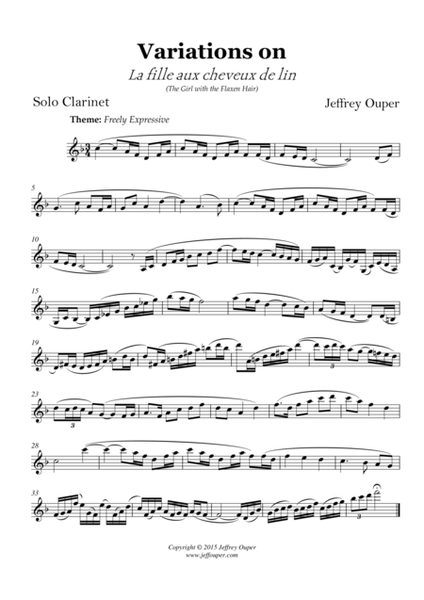 Variations on Debussy's "The Girl with the Flaxen Hair" for Solo Clarinet image number null
