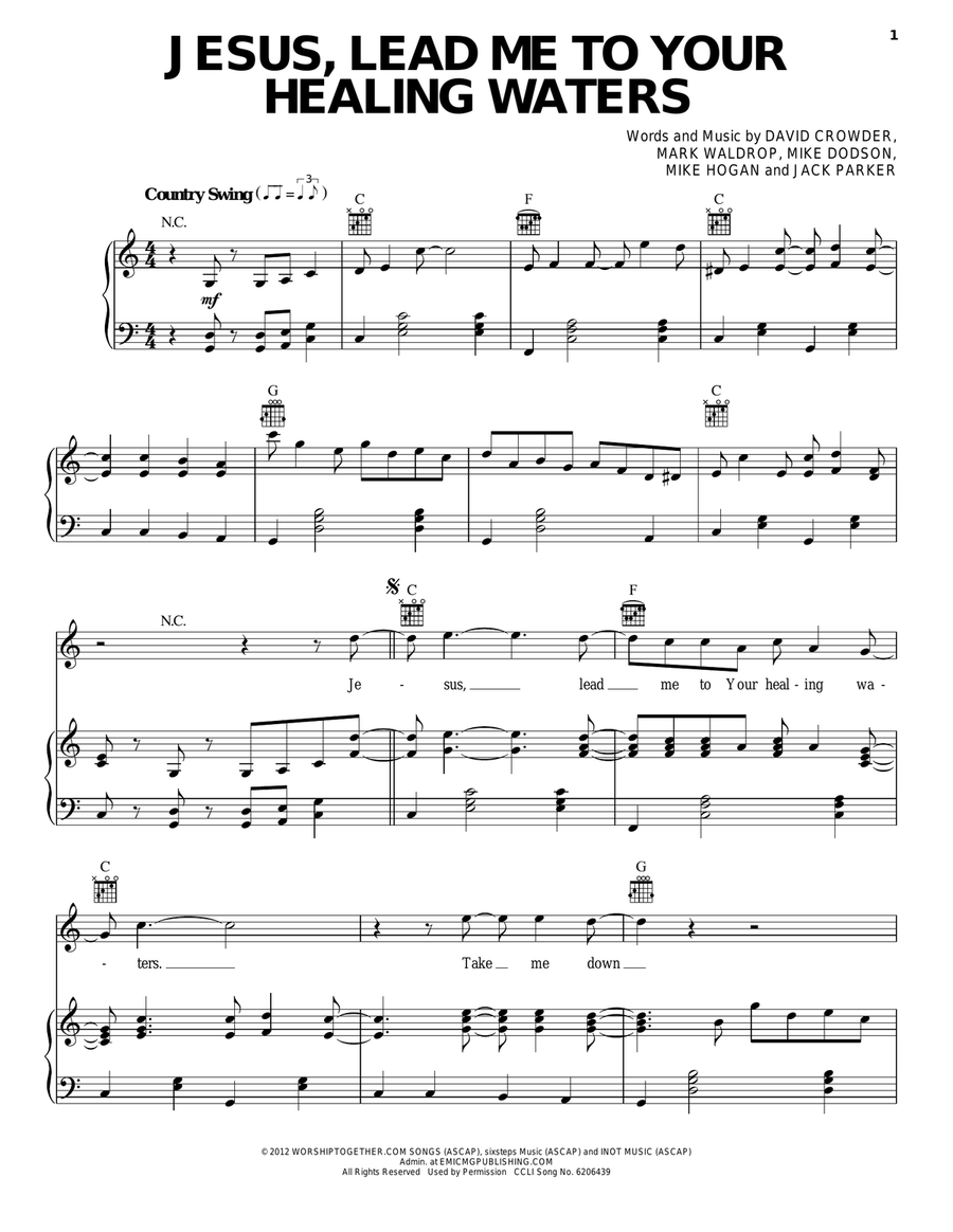 Jesus, Lead Me To Your Healing Waters Piano, Vocal, Guitar scores gallery preview page 1