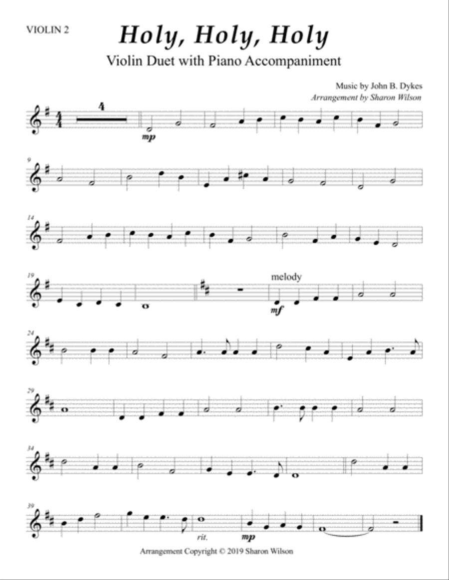 Holy, Holy, Holy (Easy Violin Duet with Piano Accompaniment) String Duet scores gallery preview page 3
