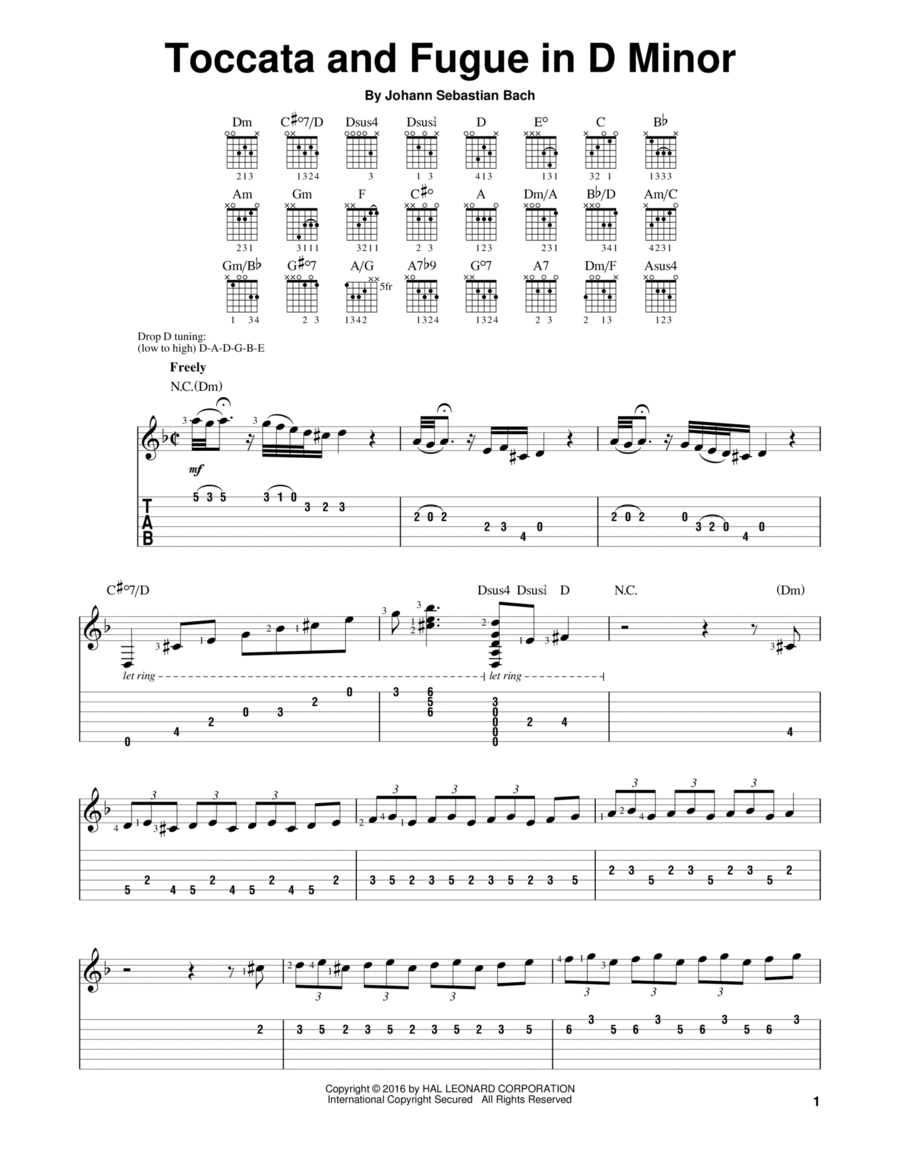Toccata And Fugue In D Minor (Toccata only) Acoustic Guitar scores gallery preview page 1