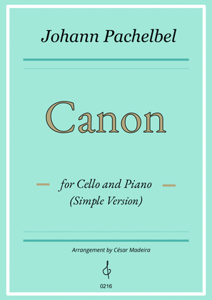 Book cover for Pachelbel's Canon in D - Cello and Piano - Simple Version (Full Score and Parts)