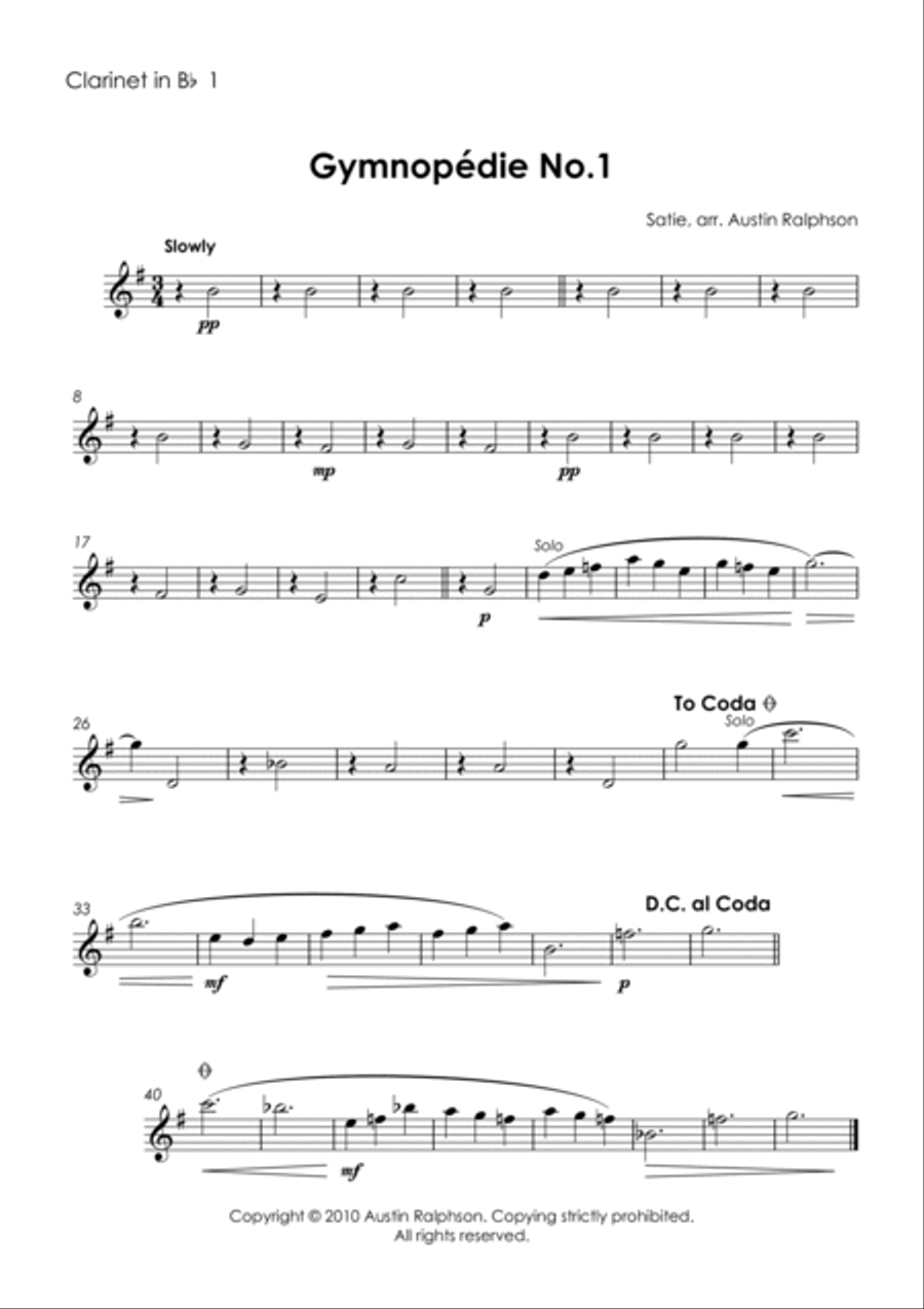 Gymnopedie No.1 - clarinet quintet Gymnopedie No.1 - clarinet quintet Clarinet Quintet scores gallery preview page 3