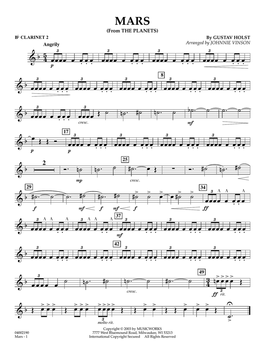 Mars (from The Planets) - Bb Clarinet 2
