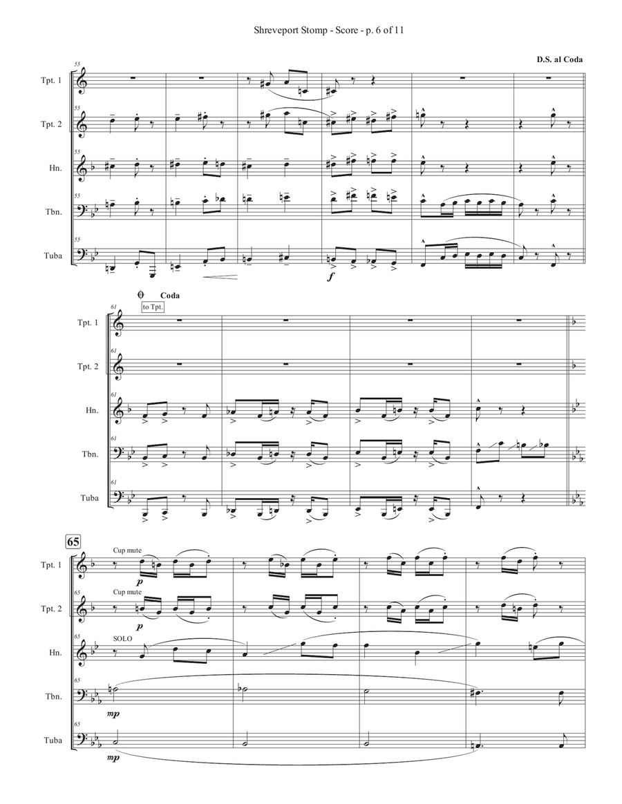 Shreveport Stomp - Full Score Brass Quintet scores gallery preview page 6