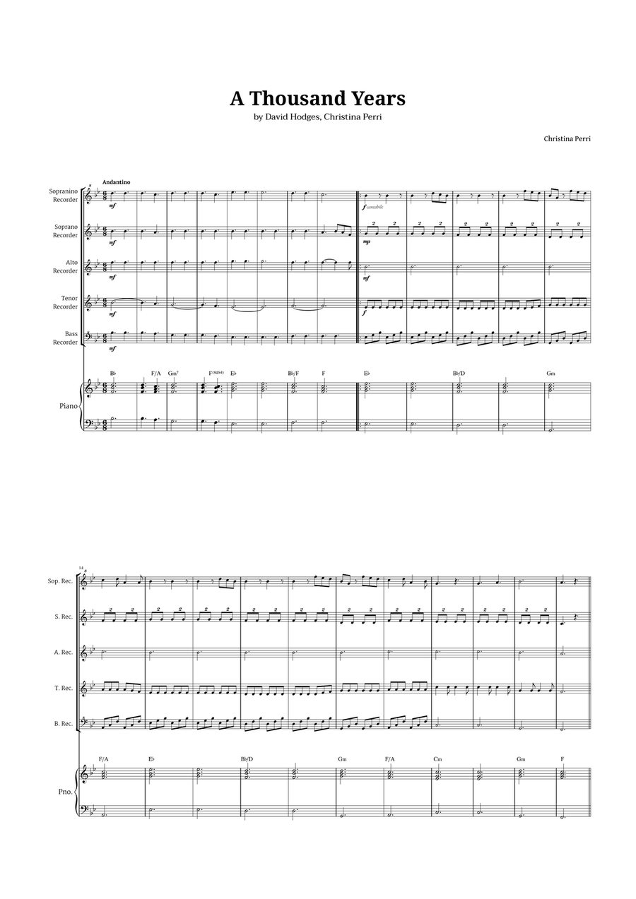 A Thousand Years Recorder scores gallery preview page 1