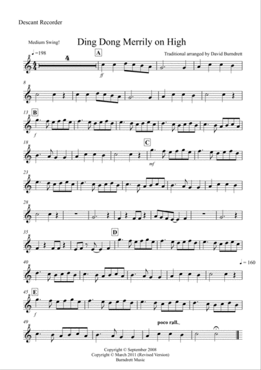 Ding Dong Merrily on High (Jazzy Style!) for Recorder Quartet Recorder scores gallery preview page 5