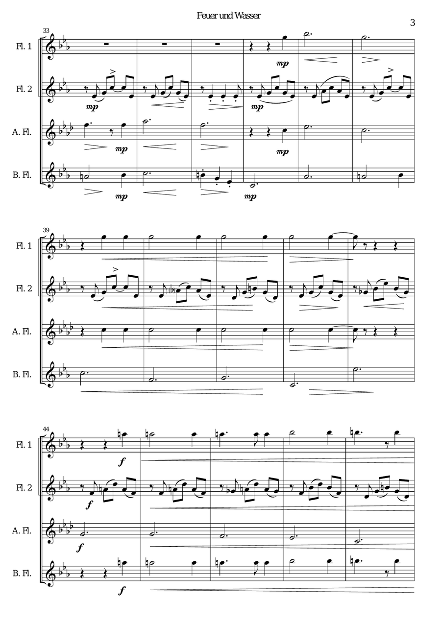 Feuer und Wasser (Fire and Water) for flute quartet Flute Quartet scores gallery preview page 3