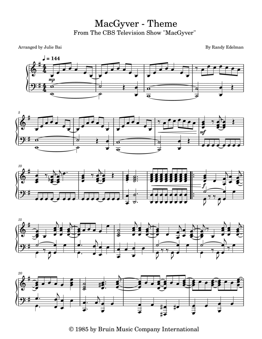 Macgyver - Theme Piano Solo scores gallery preview page 1
