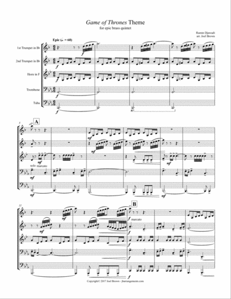 Game Of Thrones Brass Ensemble scores gallery preview page 1