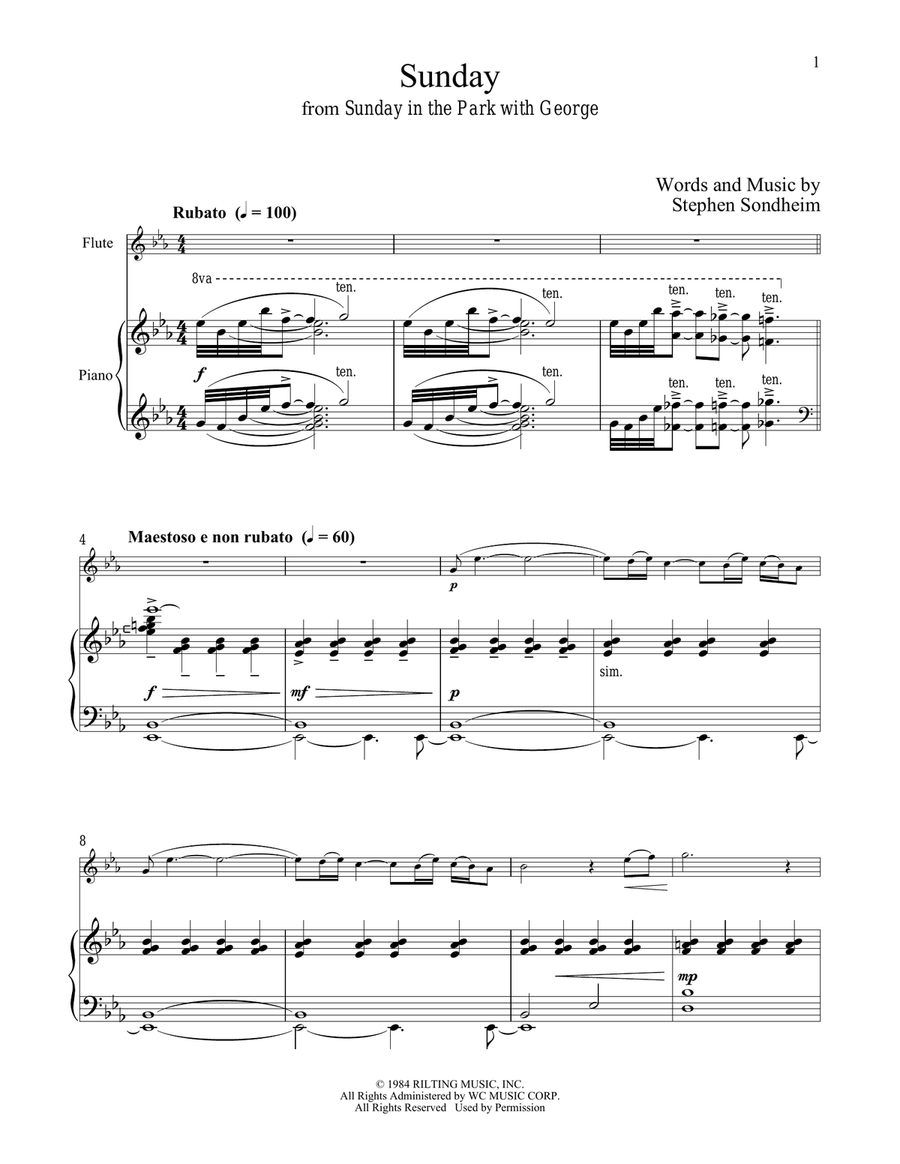 Sunday (from Sunday in the Park with George) Flute Solo scores gallery preview page 1