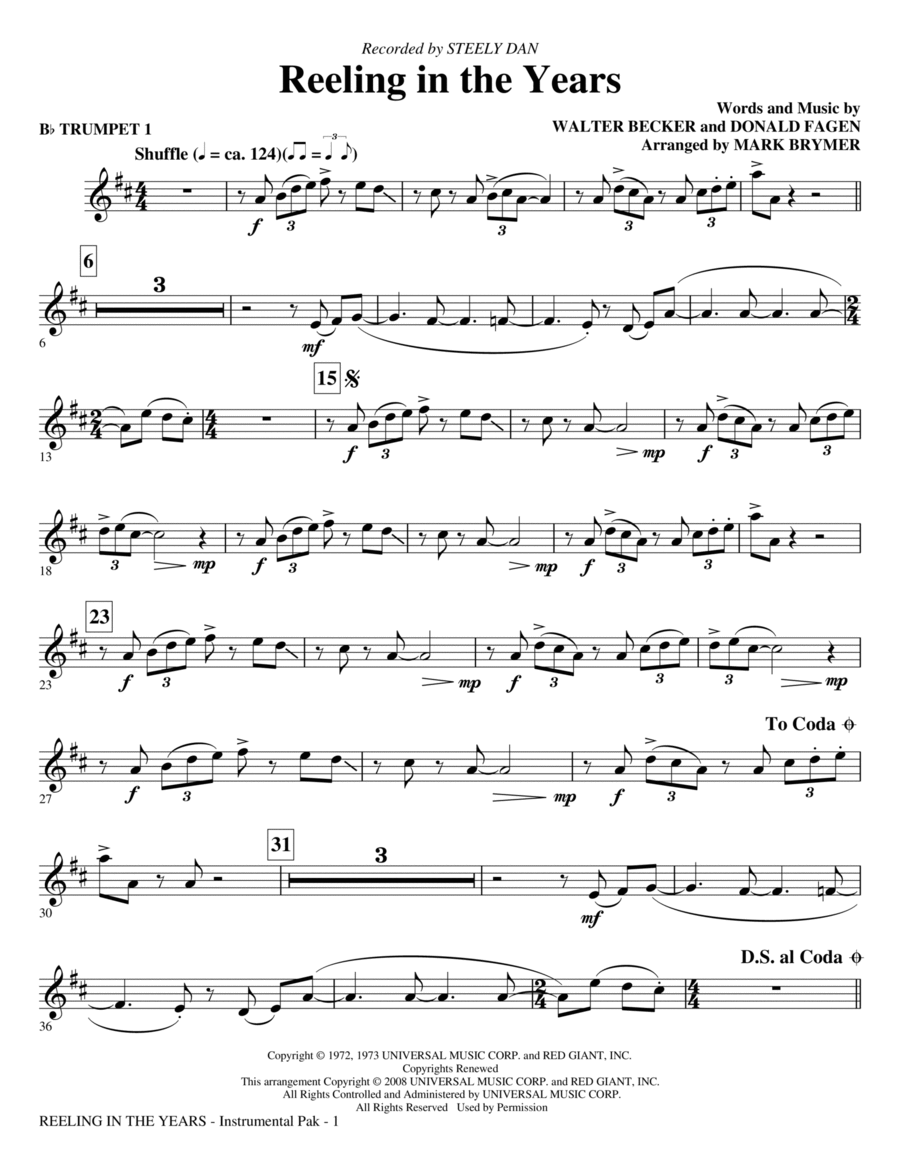 Reeling In The Years - Trumpet 1 Choir scores gallery preview page 1