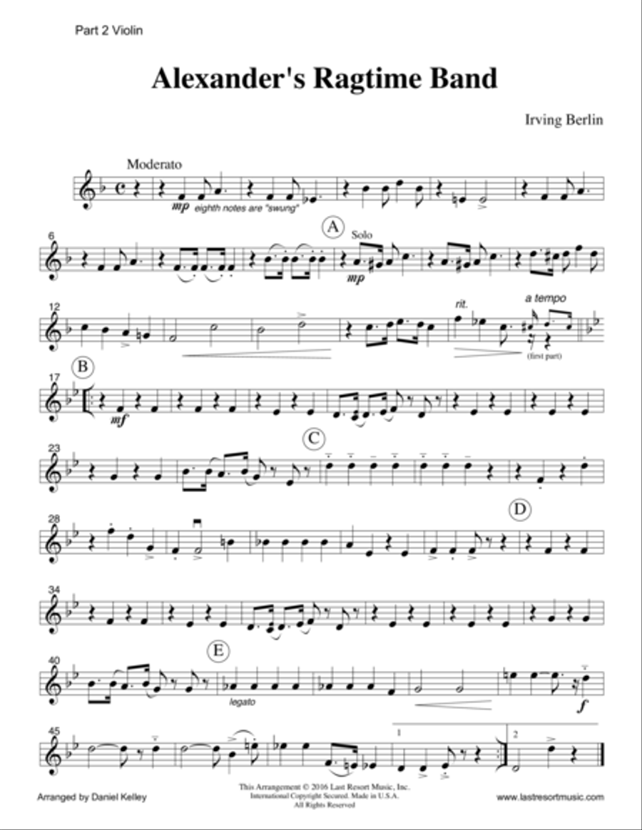 Alexander's Ragtime Band for String Trio- Violin, Violin, Cello String Trio scores gallery preview page 4