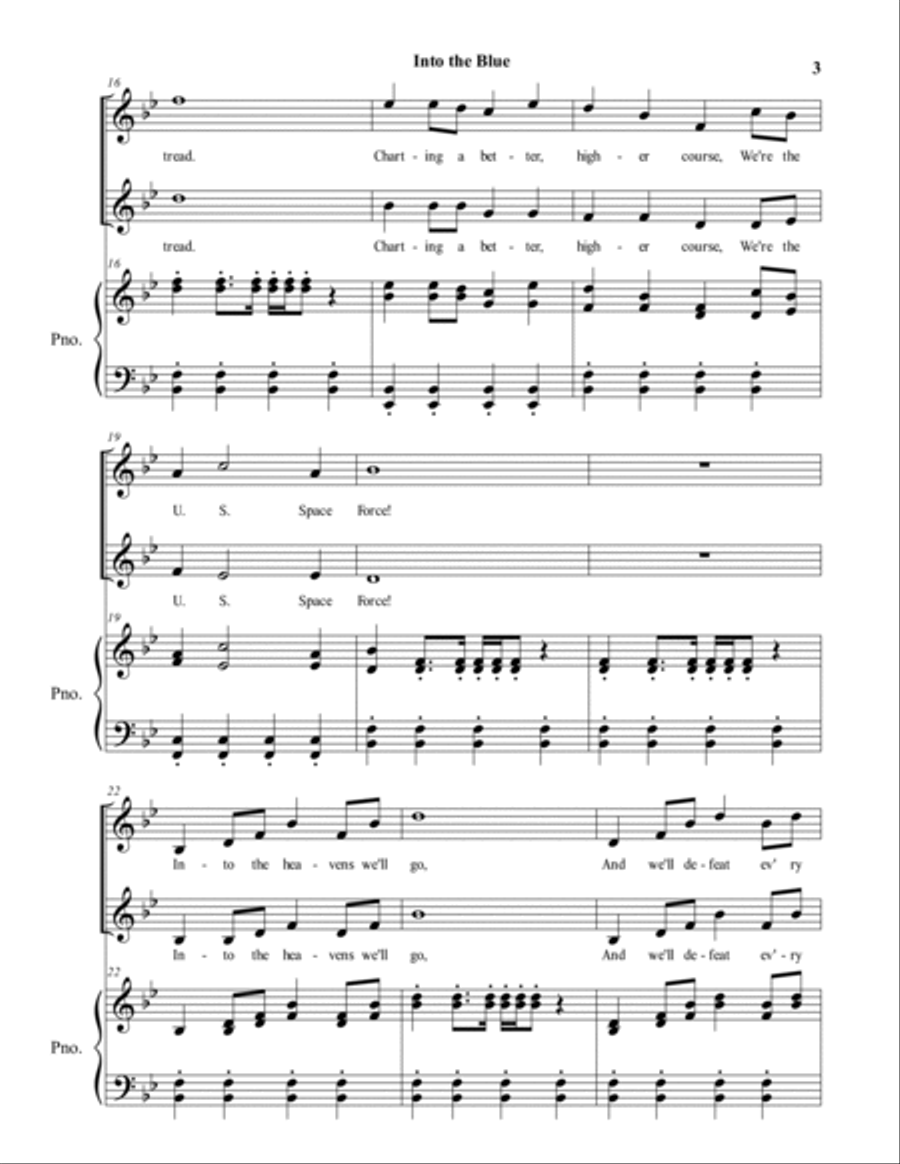 US SPACE FORCE HYMN (Into the Blue) (2-part choir) 2-Part scores gallery preview page 3